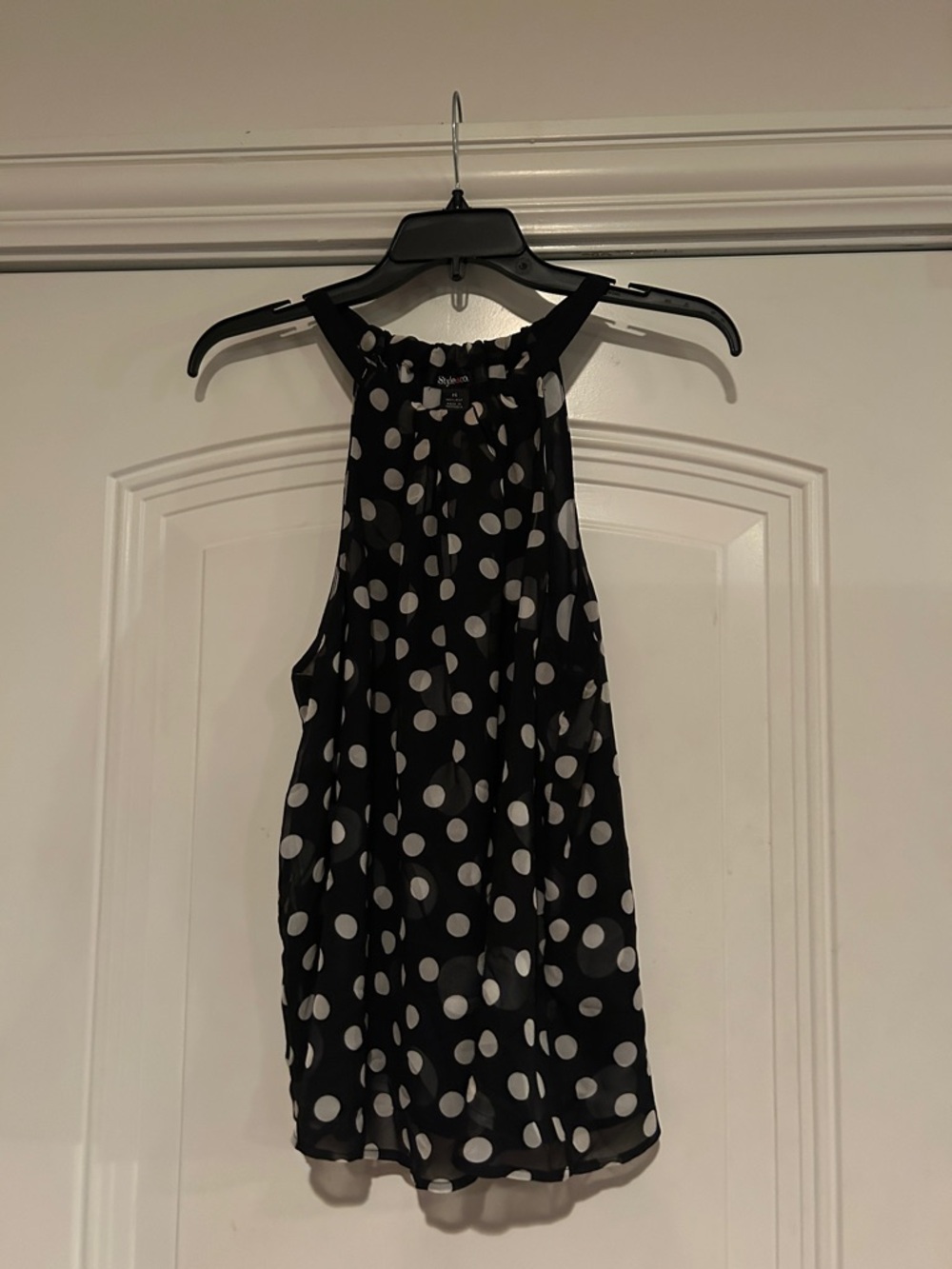 Style & Co Silk Black Polka Dot Halter Blouse